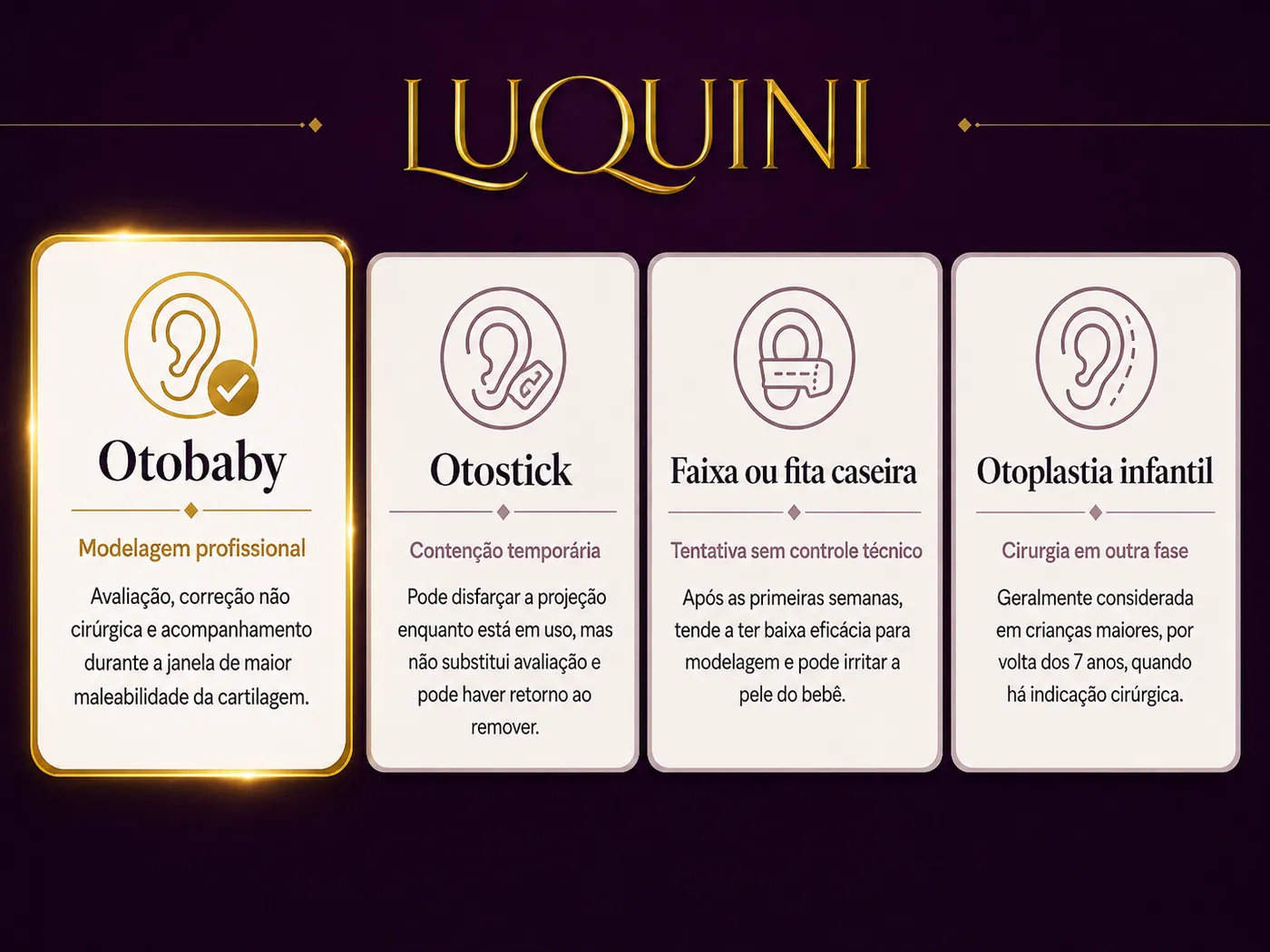 Comparativo entre Otobaby, Otostick, fita caseira e otoplastia infantil para orelha de abano em bebê