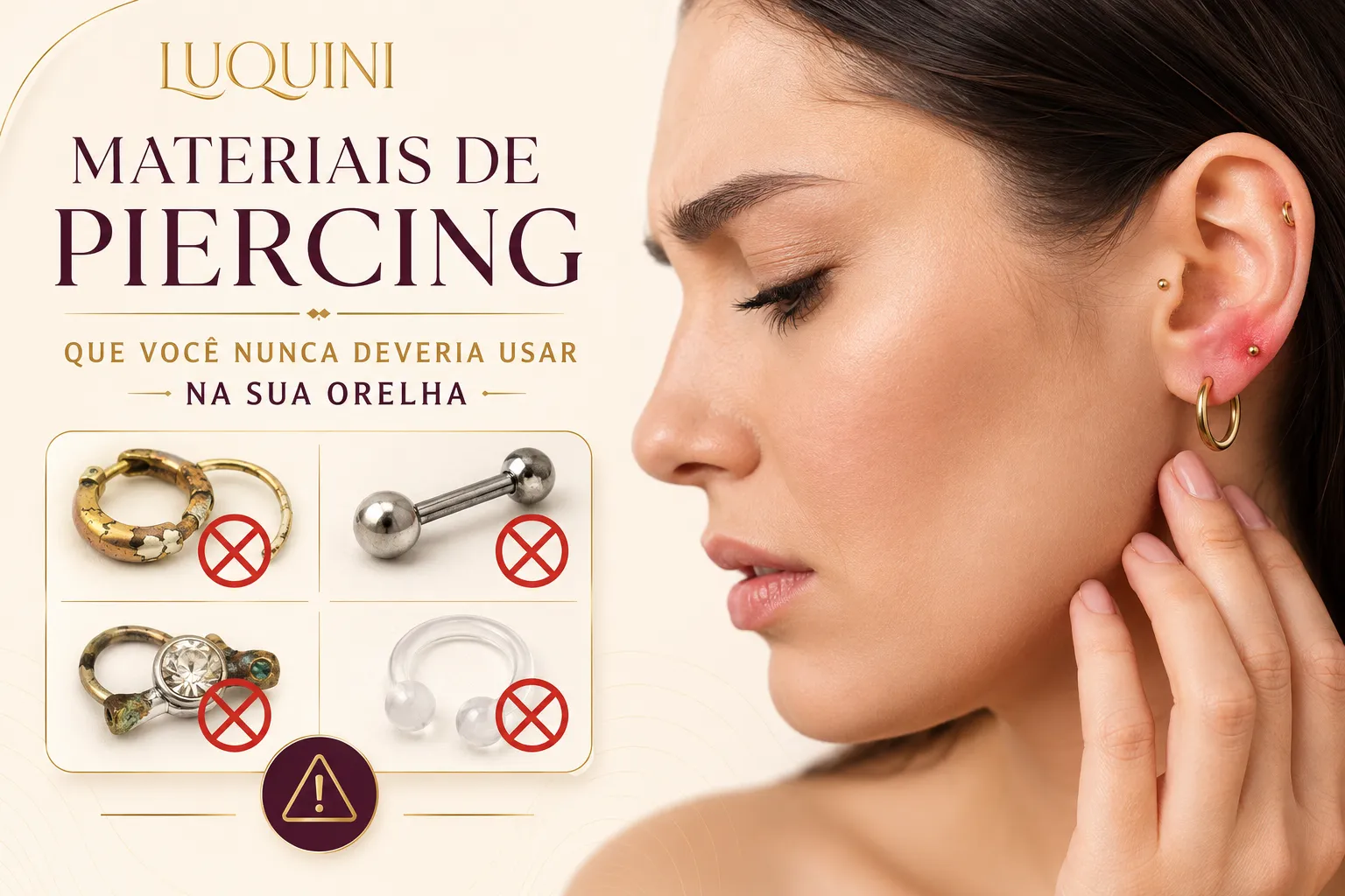 materiais de piercing para evitar em joias de orelha na Luquini RJ
