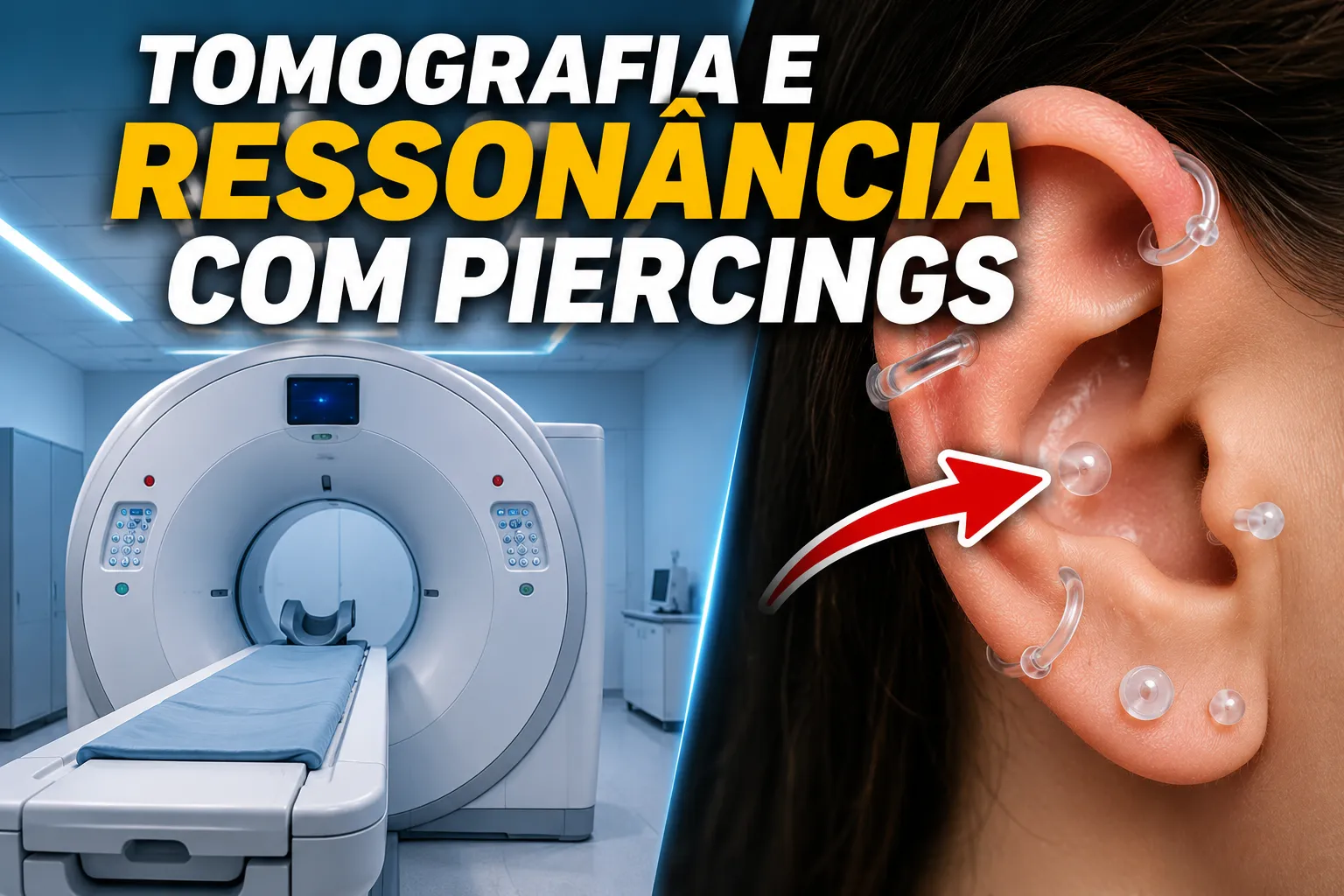Troca de piercing metálico por joia Bioflex para tomografia ou ressonância no Spa da Orelha da Luquini Clinic, Rio de Janeiro
